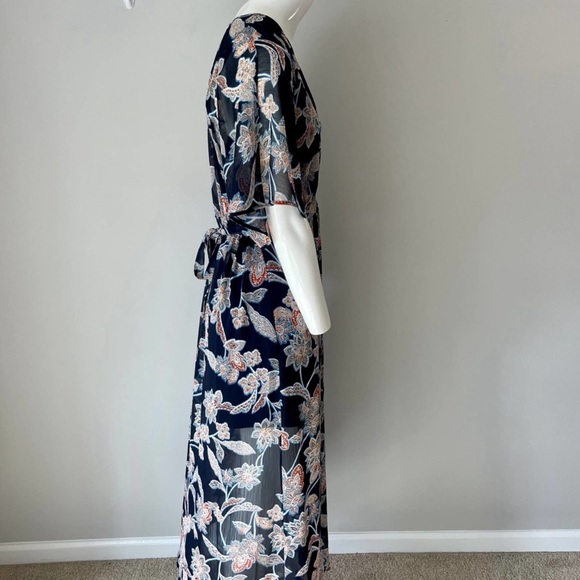 LOVE, FIRE Caftan Dress Maxi Navy Floral Size Medium - Picture 3 of 11